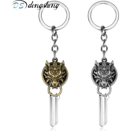 Dongsheng Anime Final Fantasy Key Chains Weapons Metal Cosplay Model Matel Wolf Head Logo key Accessories Keyring Llaveros