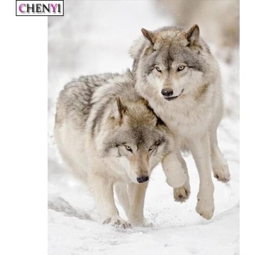 CHENYI Diamond Painting Snow Wolf 5D Diy Diamond Embroidery Cross Stitch Needlework Animal Picture Rhinestones Home Decor Gift