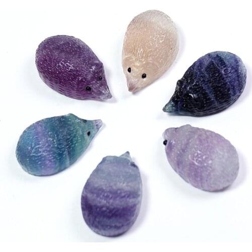 Pure Natural Crystal Carved Hedgehog Stone Fluorite Healing Treatment Stone Table Art Ornament For Home Decor Quartz