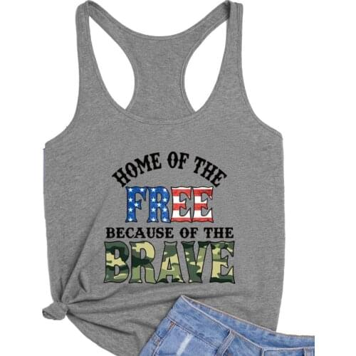 Independence Day Vest Camouflage American Flag Home Of The Free Brave Loose Tank top Women pure cotton casual Beach Tanks