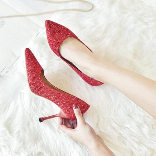 European and American temperament pointed 8CM high heels trend nude color small fresh light stiletto shoes