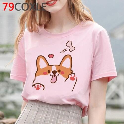 Corgi Tshirt Fashion Top Tees Women Cartoon T Shirt Print Kawaii Funny Dog Graphic T-shirt Grunge Plus Size Unisex Tees Female