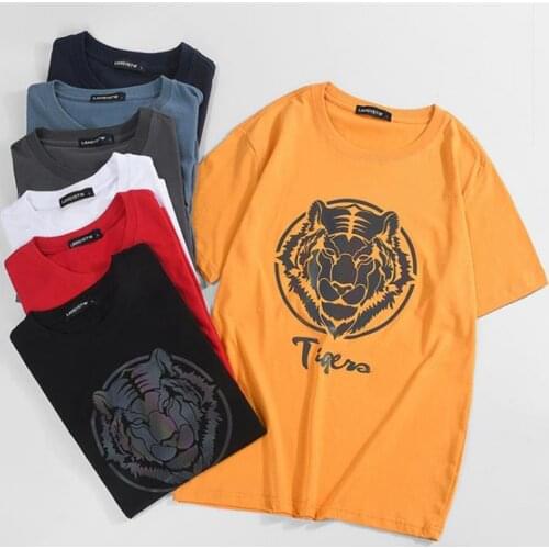 Tiger Head Printed Short Sleeve T-shirt Men 100% Pure Cotton Segment Color T Shirt Summer Loose Tops Men Women Streetwear Tees