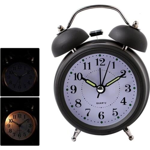 Retro Loud Alarm Clock Double Bell Mechanical Key Wound Silent Pointer Alarm Clock Night Light