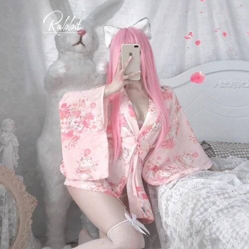 Japanese Chiffon Print Kimono Sexy Lingerie Sexy Nightdress Temptation Bathrobe Cute and Playful Roleplay Schoolgirl Costume