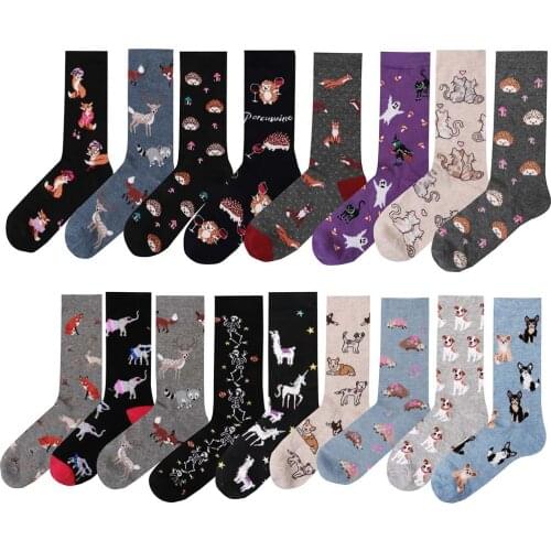 Women Girl Casual Cotton Happy Socks Harajuku Hip Hop Beaches Colorful Flowers Funny Gift