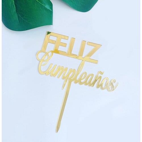 Spanish Feliz Cumplieanos Golden Letters Feliz Dia Cake Topper for Kid Birthday Party Baking Cake Decoration Acrylic Cake Topper
