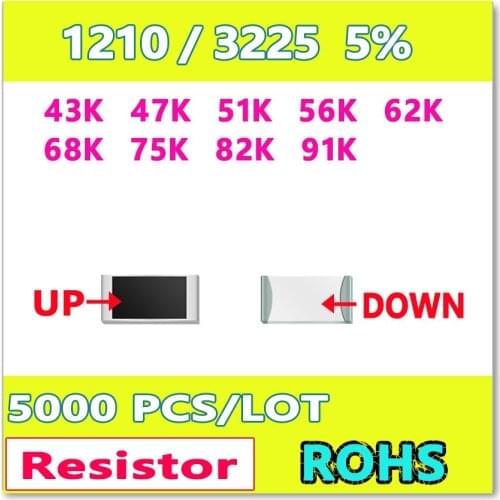 JASNPROSMA 1210 J 5% 5000pcs 43K 47K 51K 56K 62K 68K 75K 82K 91K High quality smd 1210 OHM Resistor