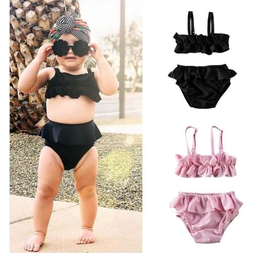 Baby Girl Sleeveless Bikini Set Toddler Baby Girls Ruffle Sling Swimwear Bow Bikini Swimsuit Swimming Costume 1-5 Years