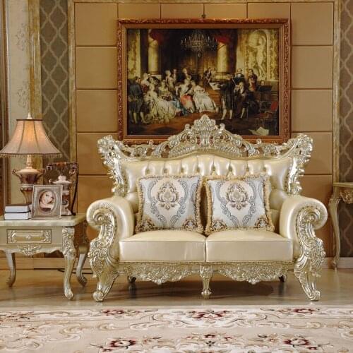 European Leather Sofa Combination High-end Leather Art Luxury Solid Wood Villa Golden Palace Large Apartment Sofa Furniture