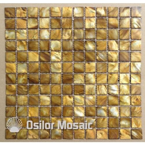 Dyed yellow color Chinese freshwater shell mother of pearl mosaic tile for kithen and washroom decoration wall tile