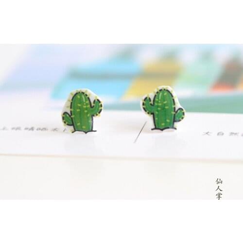 Creative Cute Plant Flowers Simple Handmade Cartoon Shrink Sheet Stud Earrings for Women Kids Gift Ear Jewelry Brincos