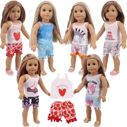2Pcs Sling Clothes+Pants Doll Shoes For 18-inch American Doll&43CM Born Baby Generation Russia DIY Christmas Girls Gift