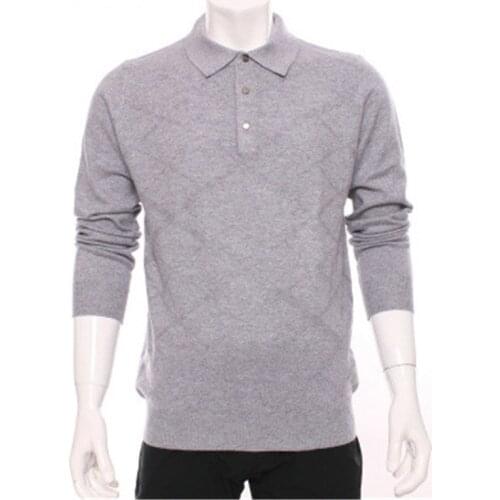 100%goat cashmere cross grain knit men fashion thin pullover sweater turn-down collar grey 3color S/2XL