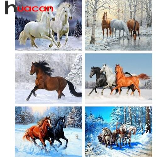 Huacan Diamond Mosaic Embroidery Horse Winter Diamond Art Painting Kits Animals Gift Modular Pictures Decoration For Home