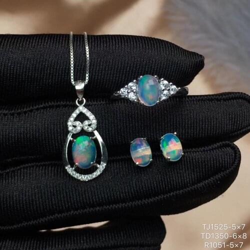 Natural Opal jewelry set Natural Real Opal 925 sterling silver 1pc pendant,1pc ring ,2pcs Earring
