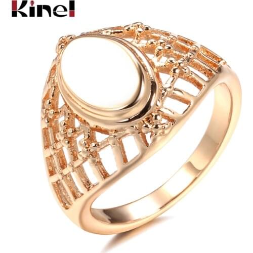 Kinel Hot Fashion Glossy Rings for Women 585 Rose Gold Simple Weaving Oval Rings Ethnic Bride Wedding Jewelry 2021 New