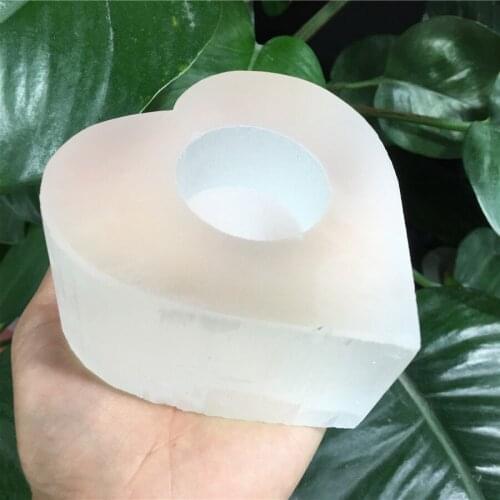 Natural Selenite Heart Gypsum Stone Candle Lamp Quartz Crystals Reiki Healing Stone Home Decor Mineral Specimen