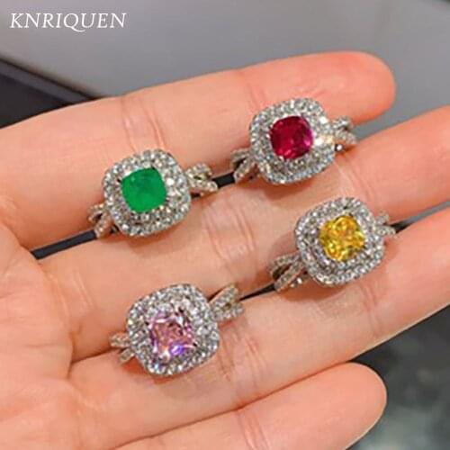 Luxury 925 Sterling Silver Emerald Ruby Topaz Rose Quartz Lab Diamonds Party Engagement Ring for Women Fine Jewelry Wholesale