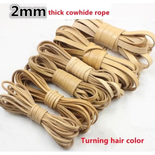 2/3/4/5/6/8/10/12/15/20MM DIY Retro First Layer Real Cowhide Rope Natural Color Multi-Specification Flat Raw Color Leather Strip