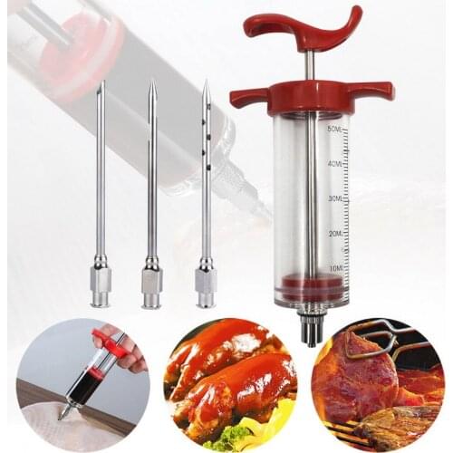 Marinade Syringe Stainless Steel Needles Spice Syringe Set Kitchen Sauce Marinade Syringe Accessory BBQ Meat Flavor Injector