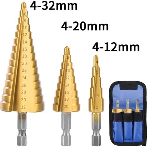 HSS Straight Groove Step Drill Bit Titanium Coated Wood Metal Hole Cutter Hex Drilling Titanium Coated Metal
