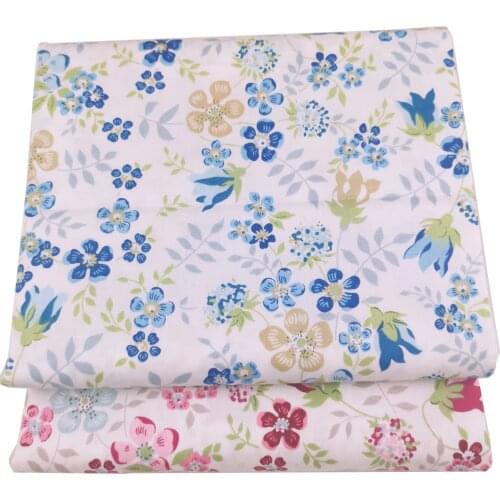 Syunss Blue Pink Floral Printed Twill Cotton Fabric DIY Tissue Patchwork Telas Sewing Baby Toy Bedding Quilting Tecido The Cloth