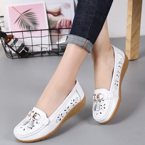 Women Flat 2019 Summer Women Genuine Leather Shoes Plus Size 35-43 Loafers Women Floral Casual Leather Flat Shoes Woman Oxford