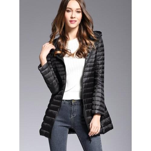 Ultra Light Slim Solid Jackets Coat Portable Parkas Woman Spring Padded Hooded Long Jacket White Duck Down Female Overcoat