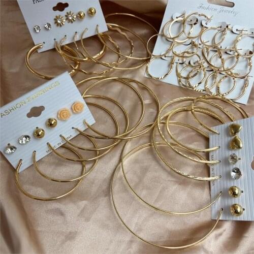 Vintage Geometirc Metal Hoop Earrings Set For Women Gold Silver Color Circle Hoop Earrings Серьги Hot Jewelry Gift