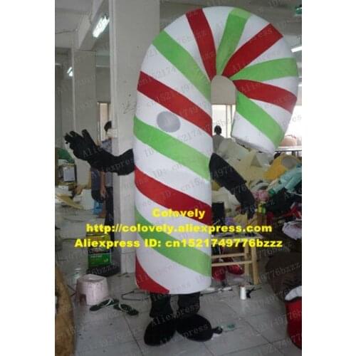 Vivid Colourful Xmas Christmas Candy Cane Walking Stick Crutch Mascot Costume Food With Black Short Legs Chopine No.4722 FS
