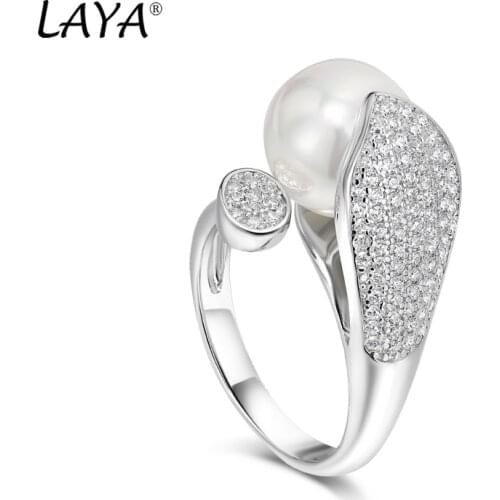 Laya Natural Freshwater Pearl Ring For Women Pure 925 Sterling Silver High Quality Clear Cube Zirconia Luxury Jewelry 2021 Trend