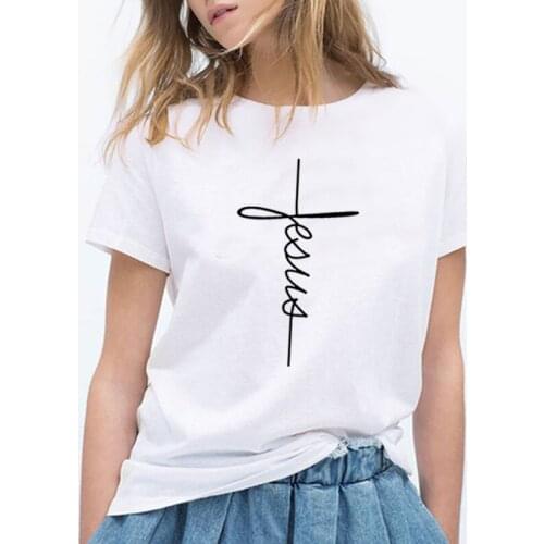 Women T Shirt 2020 Summer Short Sleeve Jesus T-shirt Christian Cross Printing Ladies Graphic Female Top Tee