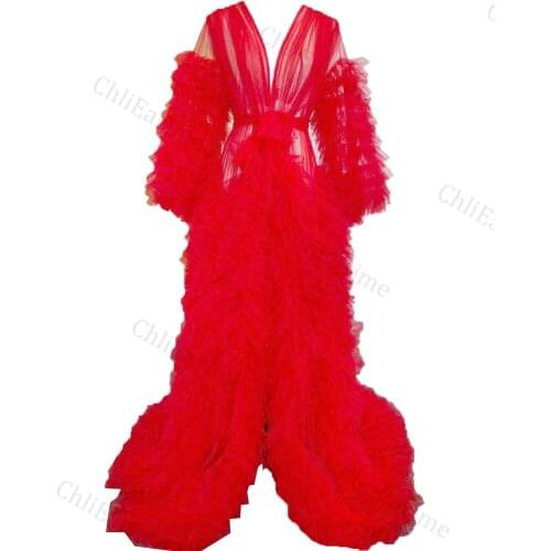 Ladies pajamas transparent long skirt puff sleeves mopping the floor fluffy photography fashion style ladies pajamas transparent
