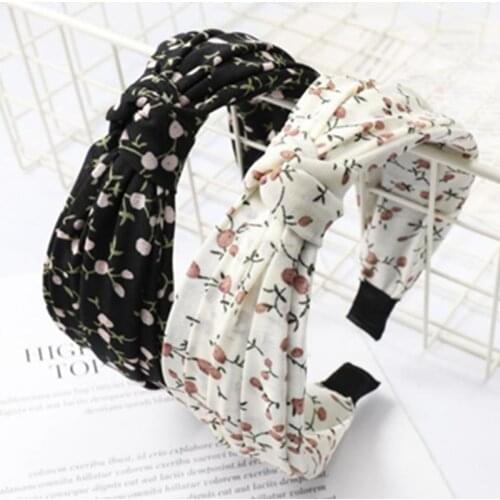 Women Hair Accessories Wide Chiffon Flowers Print Headband Bow Adults Outdoor Headdress Hairband Knot Ladies Summer Head Band