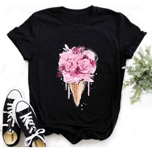 Women Flower Ice Cream Fashion Lady T-shirts Ladies Womens Graphic Female Tee T-Shirt,Drop Ship