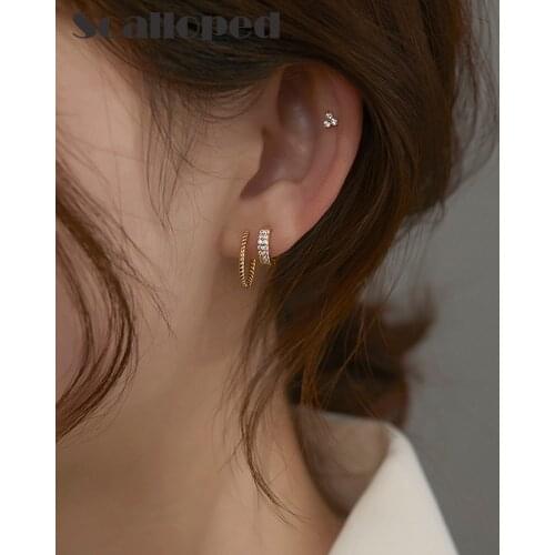 SCALLOPED Exquisite Small Hoop Earrings For Women 2021 New Sparkling Zircon Temperament Gold Earring Set Fashion Jewelry