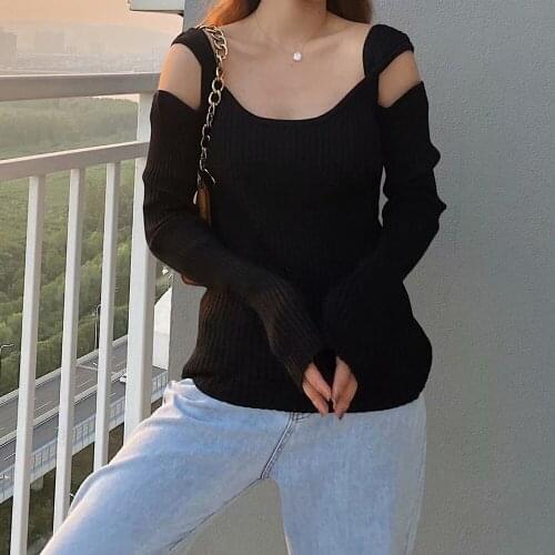2020 Fall Winter Sexy Off Shoulder Fashion Sweater Tops Women O Neck Long Sleeve Knitted pullovers Casual Jumper Korean Knitwear