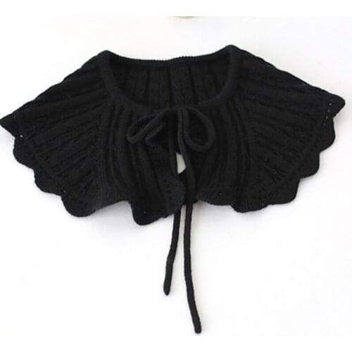 Women Autumn Crochet Knit Shawl Scarf Woven Leaves Striped Pattern Warm Shoulder Wrap Cardigan Solid Color False Collar