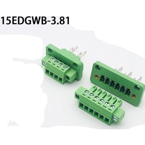 10sets 15EDGWB+KM-3.81mm Through-wall plug-in terminal block with flanged fixed panel connector row line arc