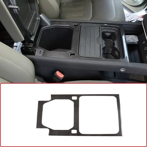 100%Real Carbon Fiber Car Console Armrest Storage Box Decoration Frame Water Cup Panel Cover Sticker For Land Rover Defender 110