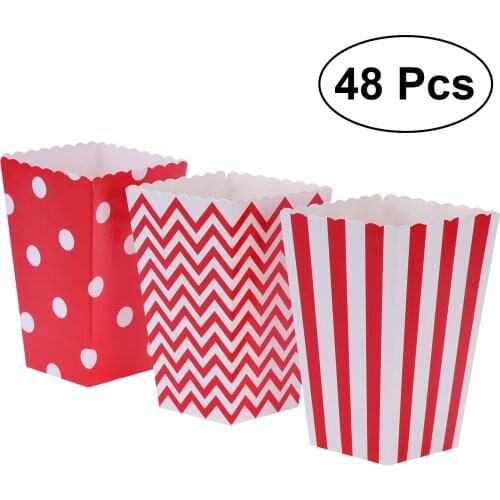 48pcs Popcorn Carton Paper Popcorn Boxes Bags Popcorn Box Party Favors Supplies Decorative Dinnerware For Birthday Baby Shower