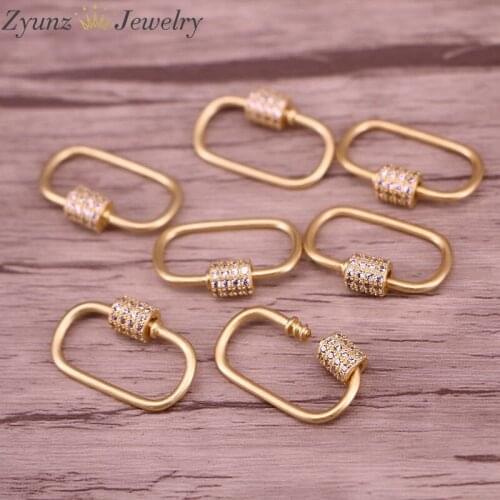5PCS, 15*24MM, Frosted mattle Oval Screw Clasp CZ Micro Pave, Screw Clasp, Carabiner Pave Lock, Pave Clasp, Jewelry Clasp