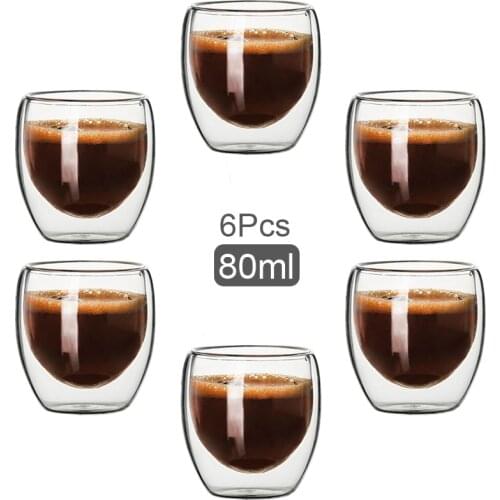 80ML Double Wall Glass Cup Transparent Handmade Heat Resistant Tea Drink Cups MINI Whisky Cup 100 centigrade Espresso Coffee Cup