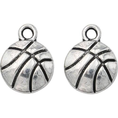 Antique Silver Plated Basketball Charms Pendants for Jewelry Making DIY Handmade Craft 14x11mm 30PCS/lot