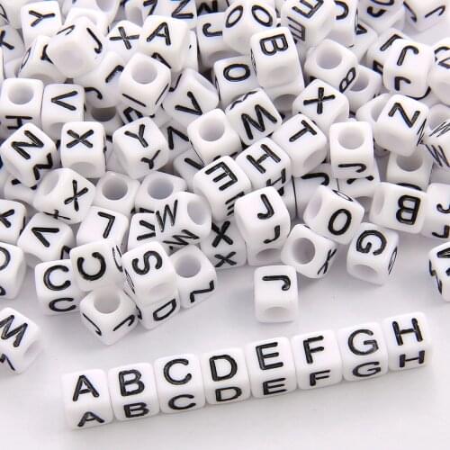 100Pcs 6x6mm Letter Beads Random Mixed Cubic Acrylic Beads White Alphabet Beads 10mm faceted beads For DIY Necklace