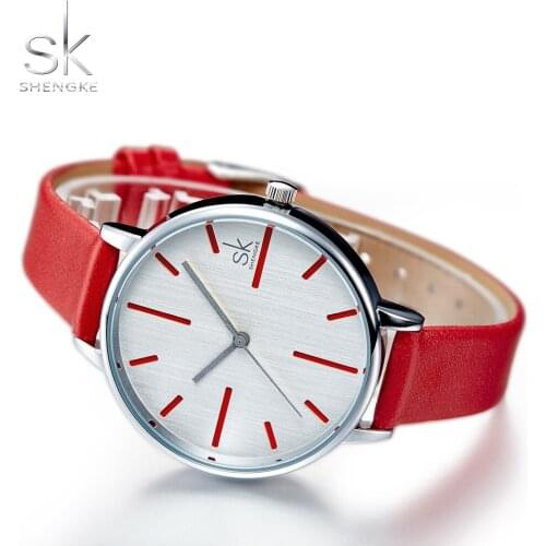 SK Luxury Brand Quartz Women Watches SHENGKE Fashion Leather Ladies Watch Clock Relogio Feminino for Girl Female Wristwatches