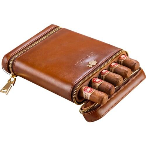 COHIBA Luxury Travel Cigar Case Holder Portable Cedar Wood leather humidor Humidifier Moisturizing free ship CF-0135
