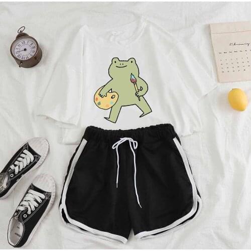 Homewear Suit Shorts Sets Female Sleepwear Women Pajama Sets Short Loungewear Women Homewear Kawaii Frog Clothes Casual Pants
