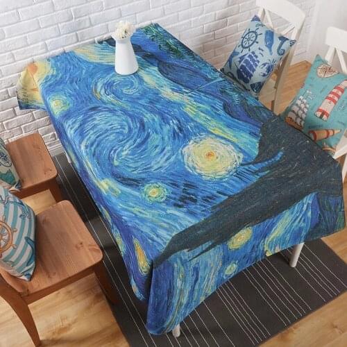 Art oil Painting Star Pattern Thick Iinen Custom Restaurant Cafe Tablecloth Home Decoration Cover Cloth Cover